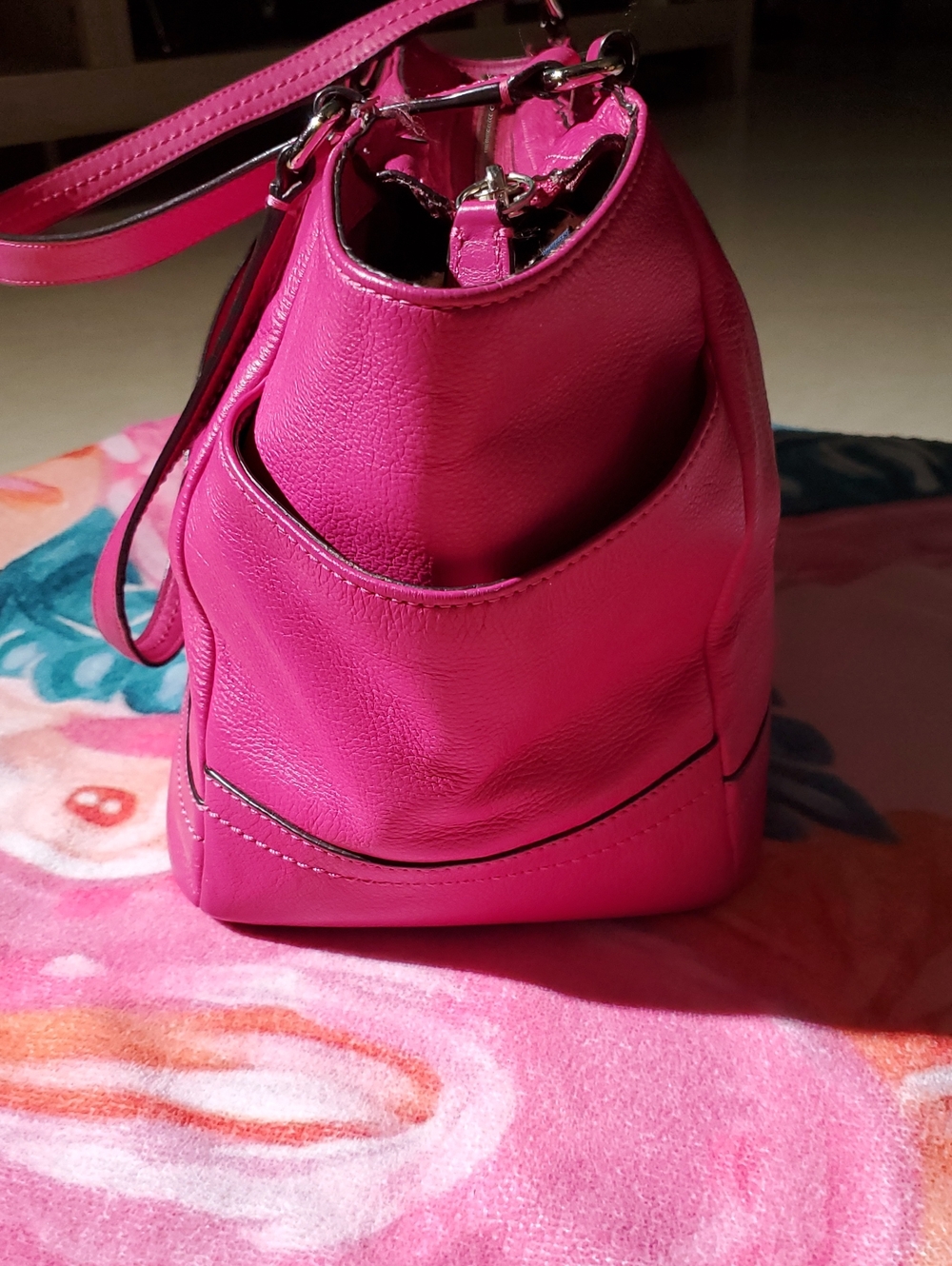 COACH Hot Pink Pebbled Leather Tote - Picture 4 of 7